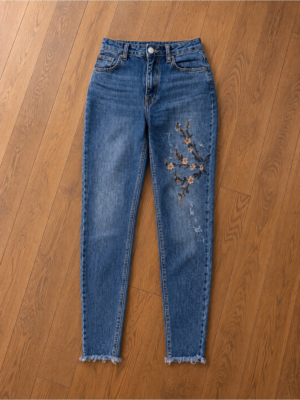 STS Blue Dark Blue High Rise Jeans with Floral Embroidery
